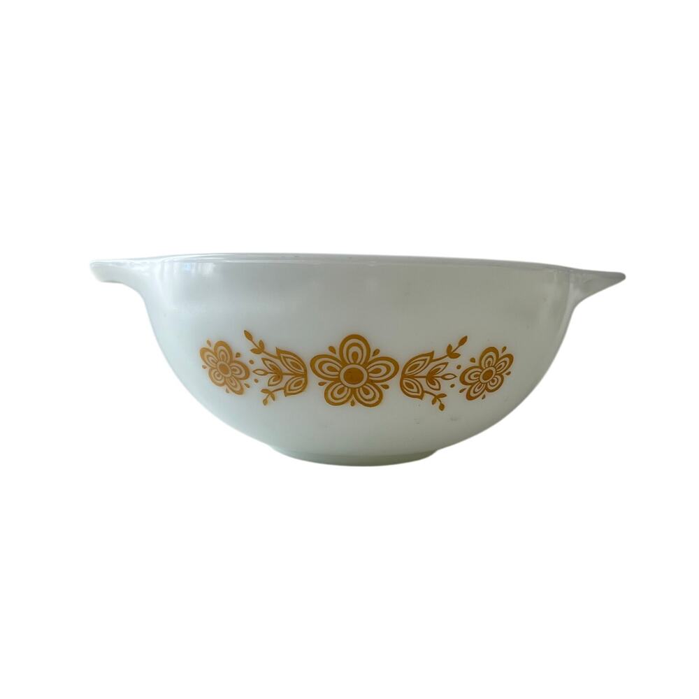 Pyrex Ceramic Bowl 443 2.5 Quarts Excellent Cinderella Gold Flowers